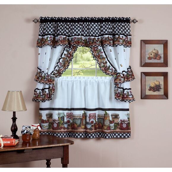 Printed Cottage Tier and Swag Window Curtain Set - 57 Inch Width, 24 Inch Length - Picture 1 of 1